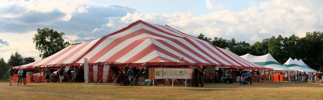 Festival Big Tent, red and white striped